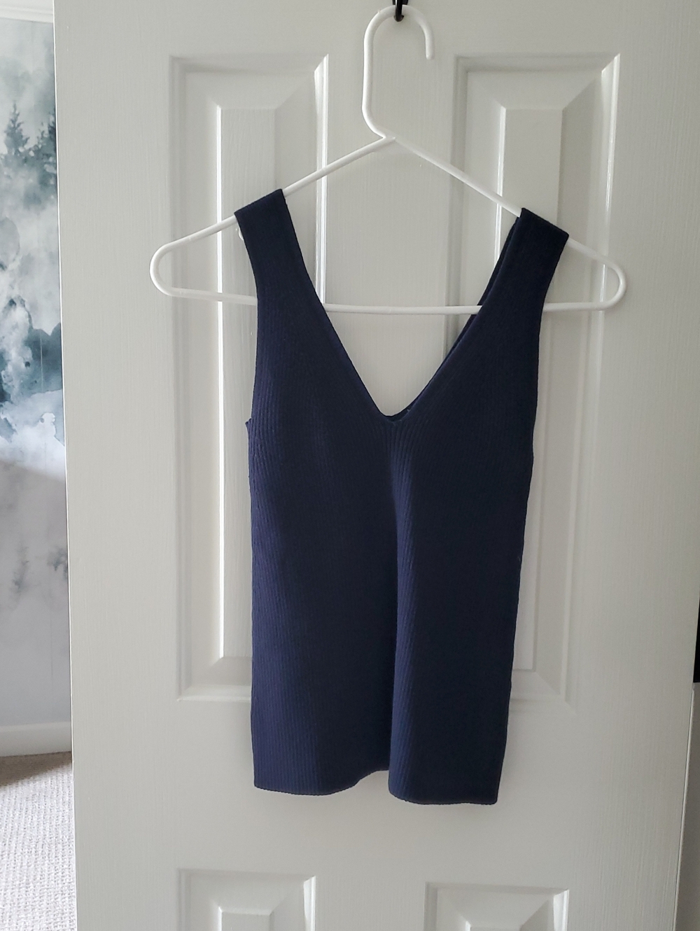 .. Everlane The Ribbed Cotton Double V Top, Navy (XS)
